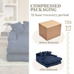 Direct Wicker Oversized Upholstered Soft Chaise Lounge Sofa with 2 Throw Pillows in Navy - Size: 1 Pack - thumbnail 7