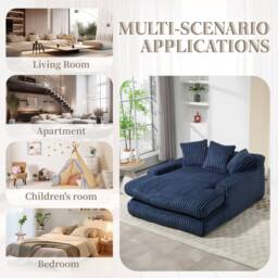 Direct Wicker Oversized Upholstered Soft Chaise Lounge Sofa with 2 Throw Pillows in Navy - Size: 1 Pack - thumbnail 6
