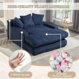 Direct Wicker Oversized Upholstered Soft Chaise Lounge Sofa with 2 Throw Pillows in Navy - Size: 1 Pack - thumbnail 5