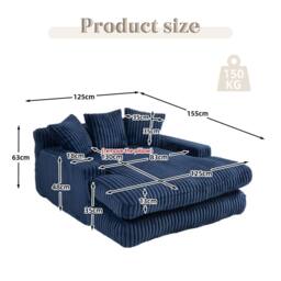 Direct Wicker Oversized Upholstered Soft Chaise Lounge Sofa with 2 Throw Pillows in Navy - Size: 1 Pack - thumbnail 2