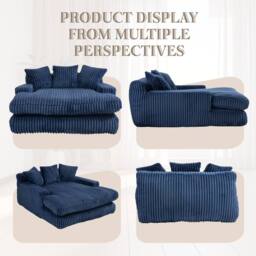 Direct Wicker Oversized Upholstered Soft Chaise Lounge Sofa with 2 Throw Pillows in Navy - Size: 1 Pack - thumbnail 8