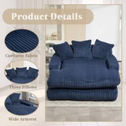 Direct Wicker Oversized Upholstered Soft Chaise Lounge Sofa with 2 Throw Pillows in Navy - Size: 1 Pack - thumbnail 3