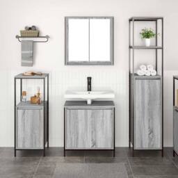 Berkfield Home 3 Piece Bathroom Furniture Set in Grey Sonoma Engineered Wood - thumbnail 2