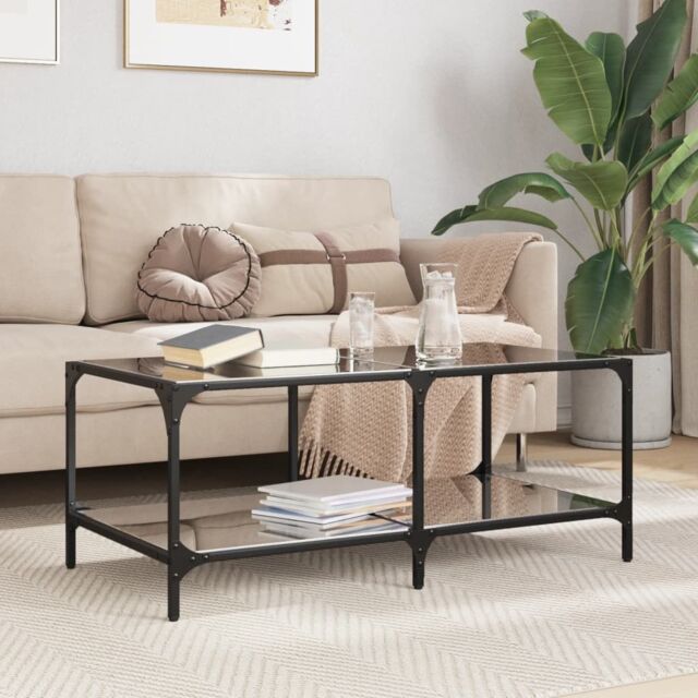 Berkfield Home Coffee Table with Black Glass Top 98.5x50x40 cm Steel - image 1
