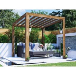 Dunster House Pergola with Roof 2.5m x 2.5m Pressure Treated, Terracube in Brown - thumbnail 4