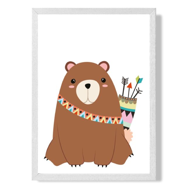 ARTZE Bear Tribal Animal Framed Print SIZE: A3 with White Frame in Brown - Size: A4 - image 1