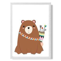 ARTZE Bear Tribal Animal Framed Print SIZE: A3 with White Frame in Brown - Size: A4 - thumbnail 1