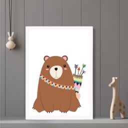 ARTZE Bear Tribal Animal Framed Print SIZE: A3 with White Frame in Brown - Size: A4 - thumbnail 2