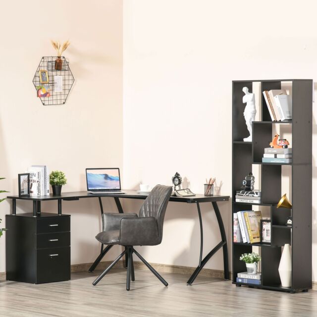 HOMCOM L-Shaped Corner PC Desk Table w/ Drawer Home Office Workstation in Black - image 1