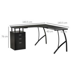 HOMCOM L-Shaped Corner PC Desk Table w/ Drawer Home Office Workstation in Black - thumbnail 3