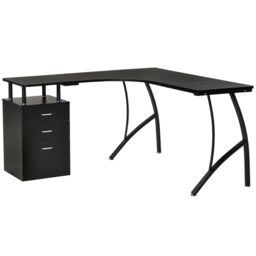 HOMCOM L-Shaped Corner PC Desk Table w/ Drawer Home Office Workstation in Black - thumbnail 2