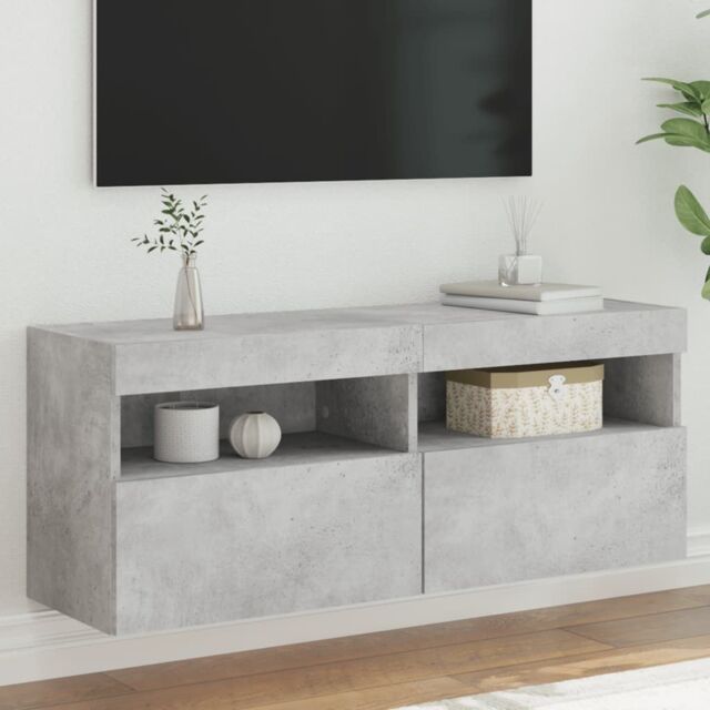 Berkfield Home TV Wall Cabinet with LED Lights Concrete Grey 100x30x40 cm - Size: 100 x 30 x 40 cm - image 1