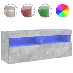 Berkfield Home TV Wall Cabinet with LED Lights Concrete Grey 100x30x40 cm - Size: 100 x 30 x 40 cm - thumbnail 2