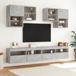 Berkfield Home TV Wall Cabinet with LED Lights Concrete Grey 100x30x40 cm - Size: 100 x 30 x 40 cm - thumbnail 6