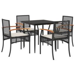 Berkfield Home 5 Piece Garden Dining Set with Cushions Black Poly Rattan - thumbnail 2