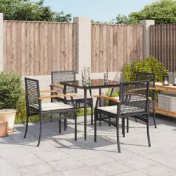 Berkfield Home 5 Piece Garden Dining Set with Cushions Black Poly Rattan - thumbnail 1