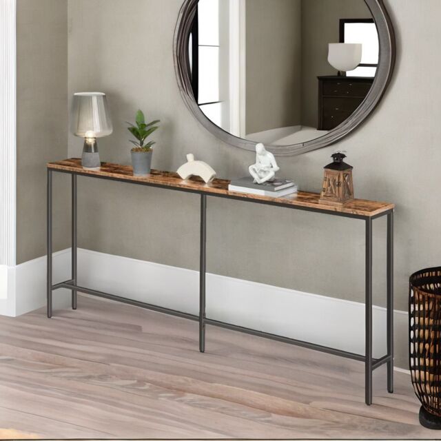 Rafaelo Mobilia Industial 180CM Wide Narrow & Slim Console Table For Hallway in Brown - image 1