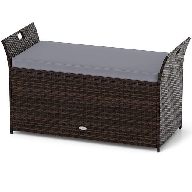 Costway Storage Bench Outdoor Bench with Hand-woven PE Rattan Wicker in Grey - image 1
