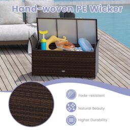 Costway Storage Bench Outdoor Bench with Hand-woven PE Rattan Wicker in Grey - thumbnail 5