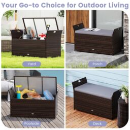 Costway Storage Bench Outdoor Bench with Hand-woven PE Rattan Wicker in Grey - thumbnail 3