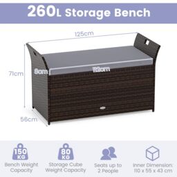 Costway Storage Bench Outdoor Bench with Hand-woven PE Rattan Wicker in Grey - thumbnail 2