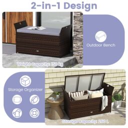Costway Storage Bench Outdoor Bench with Hand-woven PE Rattan Wicker in Grey - thumbnail 6