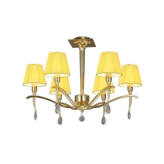 Netlighting Siena Semi Flush Ceiling Round 6 Light Brass Amber Cream Shades in Yellow - image 1