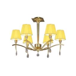 Netlighting Siena Semi Flush Ceiling Round 6 Light Brass Amber Cream Shades in Yellow
