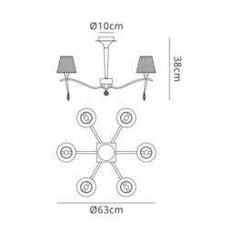 Netlighting Siena Semi Flush Ceiling Round 6 Light Brass Amber Cream Shades in Yellow - thumbnail 2