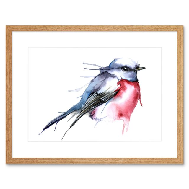 "Artery8 Wall Art Print Bird Robin Watercolour Artwork Framed 9X7 Inch in Beige - Size: W7"" x H9""" - image 1