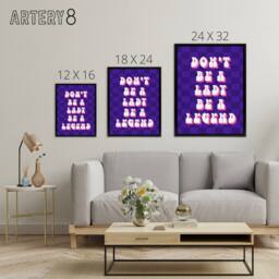 "Artery8 Be A Legend Not A Lady Retro Purple Pink Funny Canvas Wall Art Print - Size: W24"" x H32""" - thumbnail 4