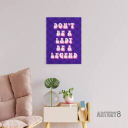 "Artery8 Be A Legend Not A Lady Retro Purple Pink Funny Canvas Wall Art Print - Size: W24"" x H32""" - thumbnail 3