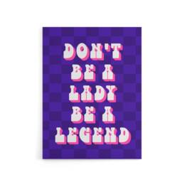 "Artery8 Be A Legend Not A Lady Retro Purple Pink Funny Canvas Wall Art Print - Size: W24"" x H32""" - thumbnail 1