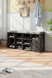 Living and Home Grey Shoe Changing Bench Storage Cabinet with Linen Cushion - thumbnail 2