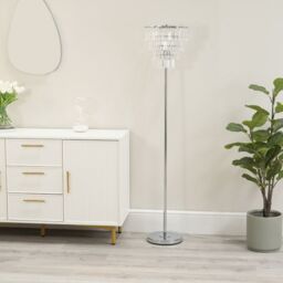 ValueLights Kelsks Chrome Floor Lamp with Jewel Droplet Lamp Shade & LED Bulb in Silver - thumbnail 4