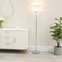 ValueLights Kelsks Chrome Floor Lamp with Jewel Droplet Lamp Shade & LED Bulb in Silver