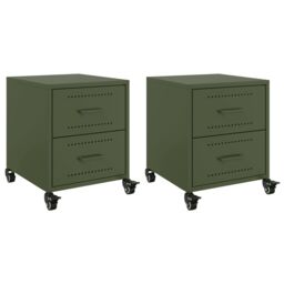 Berkfield Home Bedside Cabinets 2 pcs Olive Green 36x39x43.5 cm Steel - thumbnail 2