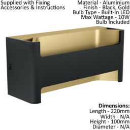 Loops 2 PACK Wall Light Colour Black Gold Shade Transparent Plastic LED 10W Included - thumbnail 2