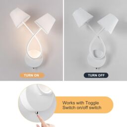 Harper Living Indoor LED Wall Sconce Lamp with 2 Vintage Fabric Shade, Toggle Switch in White - thumbnail 6