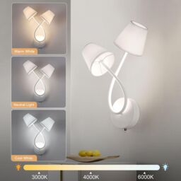 Harper Living Indoor LED Wall Sconce Lamp with 2 Vintage Fabric Shade, Toggle Switch in White - thumbnail 4