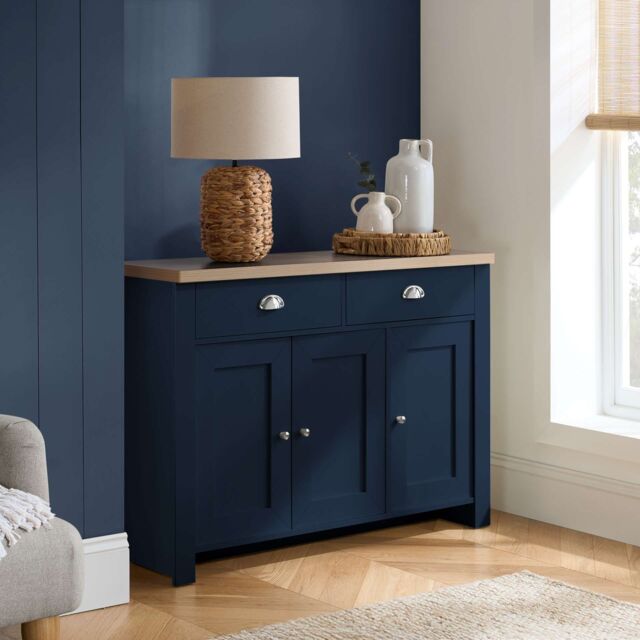 Birlea Console Table Blue & Oak Highgate 2 Drawer Farmhouse Shabby Chic - image 1
