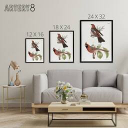 "Artery8 James De Kay Pine Bulfinch & Cardinal Grosbeak Framed Canvas Art in White - Size: W12"" x H16""" - thumbnail 4