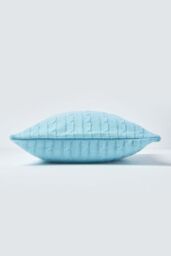 Homescapes Cotton Cable Knit Cushion Cover, 45 x 45 cm in Blue - Size: 45 cm x 45 cm - thumbnail 2