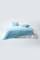 Homescapes Cotton Cable Knit Cushion Cover, 45 x 45 cm in Blue - Size: 45 cm x 45 cm - thumbnail 4