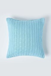 Homescapes Cotton Cable Knit Cushion Cover, 45 x 45 cm in Blue - Size: 45 cm x 45 cm