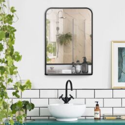 HOMCOM Square Wall Mirror with Shelf, 70x50 cm Modern Mirrors for Living Room, Bedroom in Black - Size: Medium
