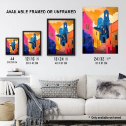 "Artery8 Italian Church Cityscape Colourful Abstract Wall Art Print in Orange - Size: W12"" x H16""" - thumbnail 3