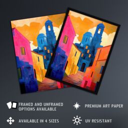 "Artery8 Italian Church Cityscape Colourful Abstract Wall Art Print in Orange - Size: W12"" x H16""" - thumbnail 2