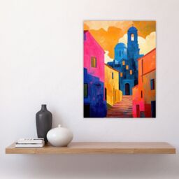 "Artery8 Italian Church Cityscape Colourful Abstract Wall Art Print in Orange - Size: W12"" x H16""" - thumbnail 4