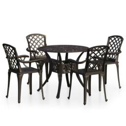 Berkfield Home 5 Piece Bistro Set Cast Aluminium Bronze in Brown - thumbnail 2